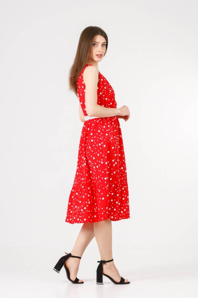 Сукня Софт принтована в горох різного розміру 1175 червоний